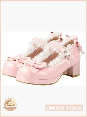 Women's Kawaii Mary Jane Pumps with Bow Chunky Heel Cute Sweet Shoes